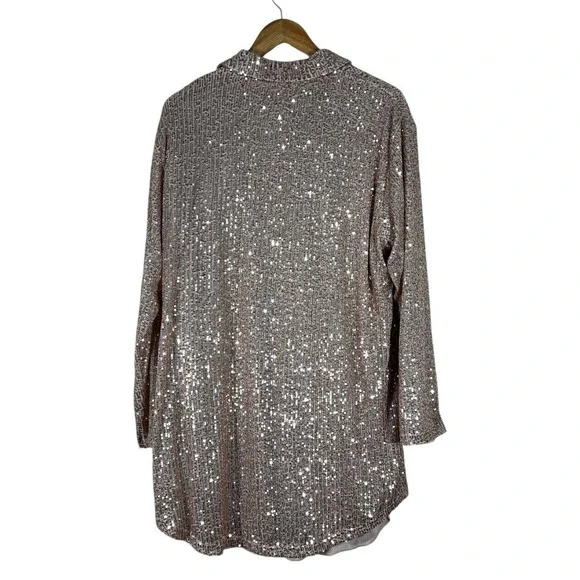 NWT Fashion Nova Lumina Sequin Shirt Dress Rose Gold Glam Party Size L - Picture 5 of 8